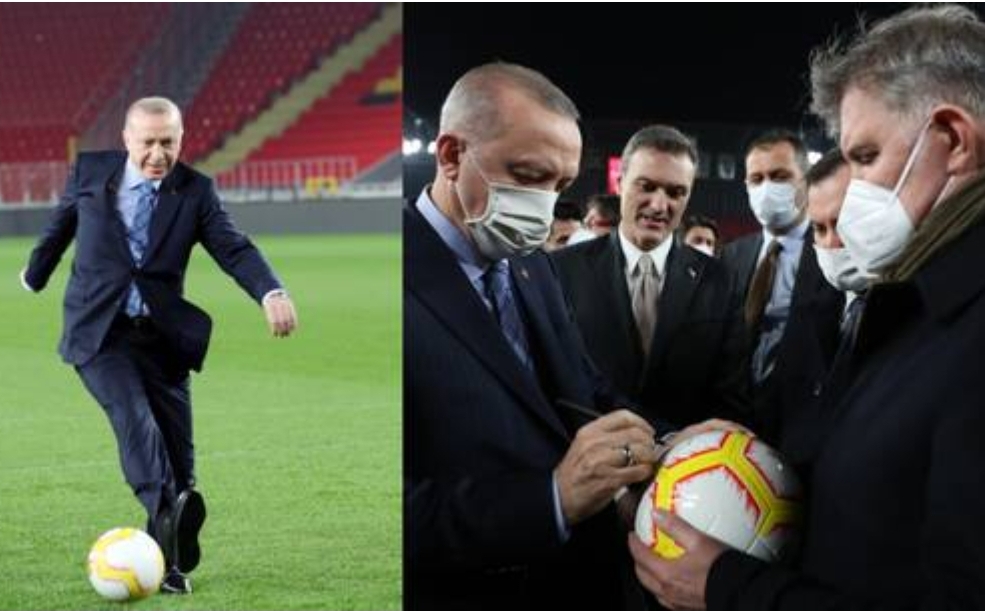 بالصور.. أردوغان ينفذ ركلة جزاء بـ”رؤية مسعود أوزيل”