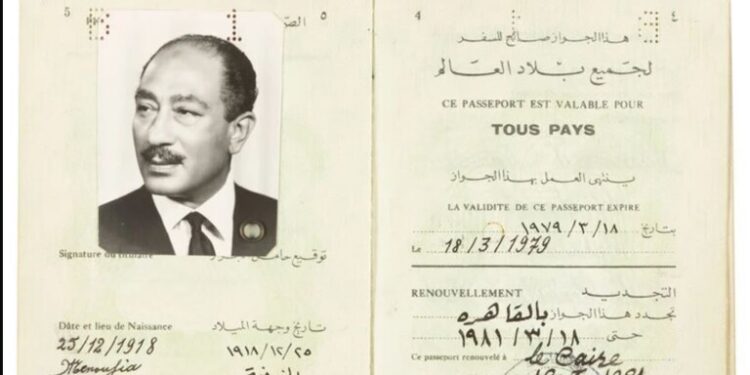 سافر به إلى إسرائيل.. معلومات عن جواز سفر السادات المعروض للبيع في أمريكا